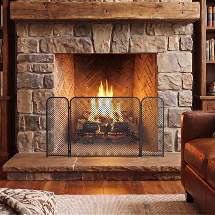 Pare-feu pliable géométrique noir – Métal, 3 panneaux