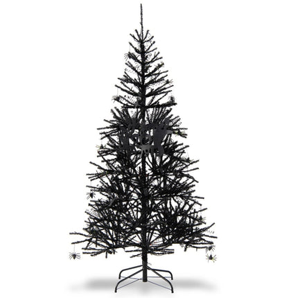 Arbre d'Halloween noir avec lumières LED violettes, 183 cm