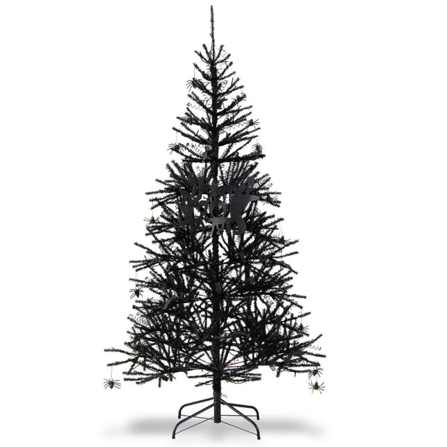 Schwarzer Halloween-Baum mit lila LED-Lichtern, 183 cm