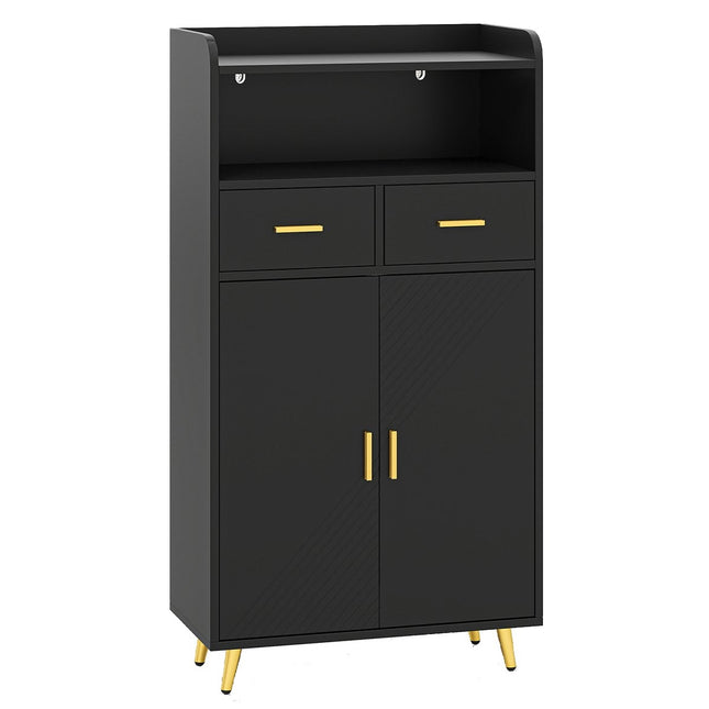 Meuble de cuisine noir avec portes doubles, 2 tiroirs et étagère réglable