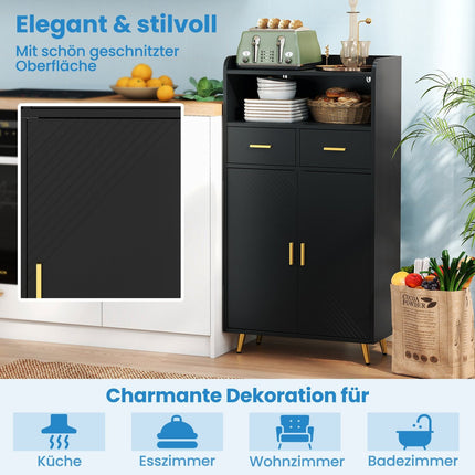 Meuble de cuisine noir avec portes doubles, 2 tiroirs et étagère réglable