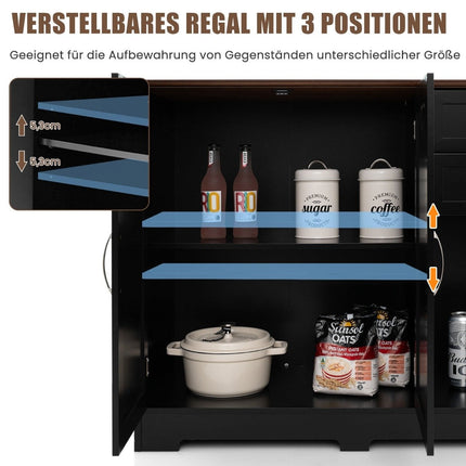 Schwarzes Küchenbuffet mit verstellbaren Einlegeböden und Schubladen