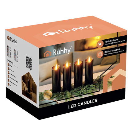 Black LED Candles, 12 Pack, 15cm, Flickering Flame Effect