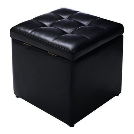 Pouf de rangement en cuir noir, 40 x 40 x 40 cm, facile à nettoyer