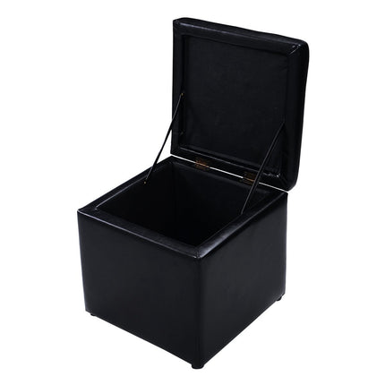 Pouf de rangement en cuir noir, 40 x 40 x 40 cm, facile à nettoyer
