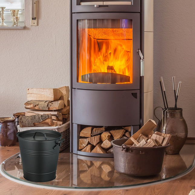 Seau à cendres en métal noir avec couvercle - 19 litres