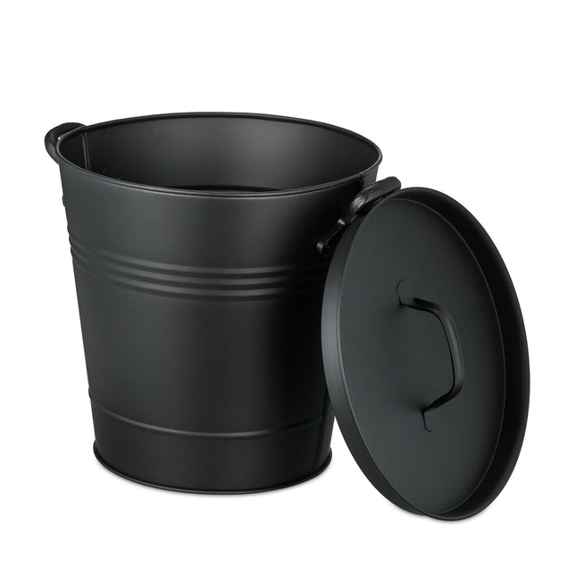 Seau à cendres en métal noir avec couvercle - 19 litres