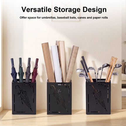 Porte-parapluies en métal noir avec bac égouttoir