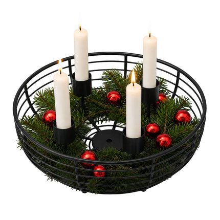 Support de couronne de l'Avent en fil de métal noir, 20,5 cm