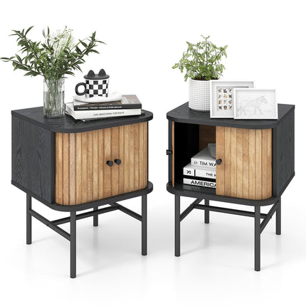 Ensemble de table de chevet noire avec portes coulissantes et espace de rangement