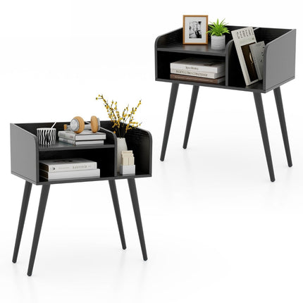 Schwarzer Nachttisch mit offenem Fach, Metallbeine, 2er-Set
