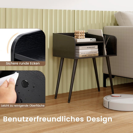 Schwarzer Nachttisch mit offenem Fach, Metallbeine, 2er-Set