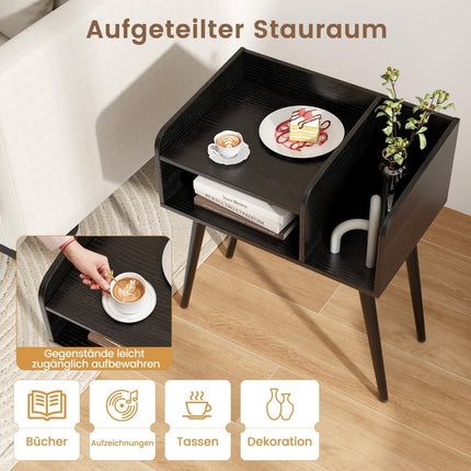 Schwarzer Nachttisch mit offenem Fach, Metallbeine, 2er-Set