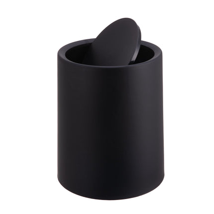 Poubelle de salle de bain en plastique noir avec couvercle basculant, capacité de 6 L