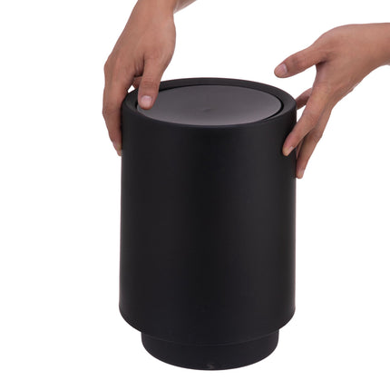 Poubelle de salle de bain en plastique noir avec couvercle basculant, capacité de 6 L