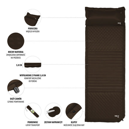 Tapis de camping autogonflant noir, compact et portable