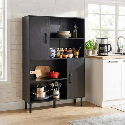 Buffet noir à 4 étagères et 2 portes