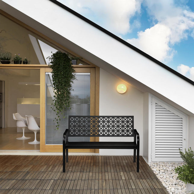 Banc de jardin en acier noir - Design géométrique