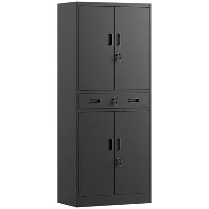 Armoire à outils en acier noir avec portes verrouillables et étagères réglables