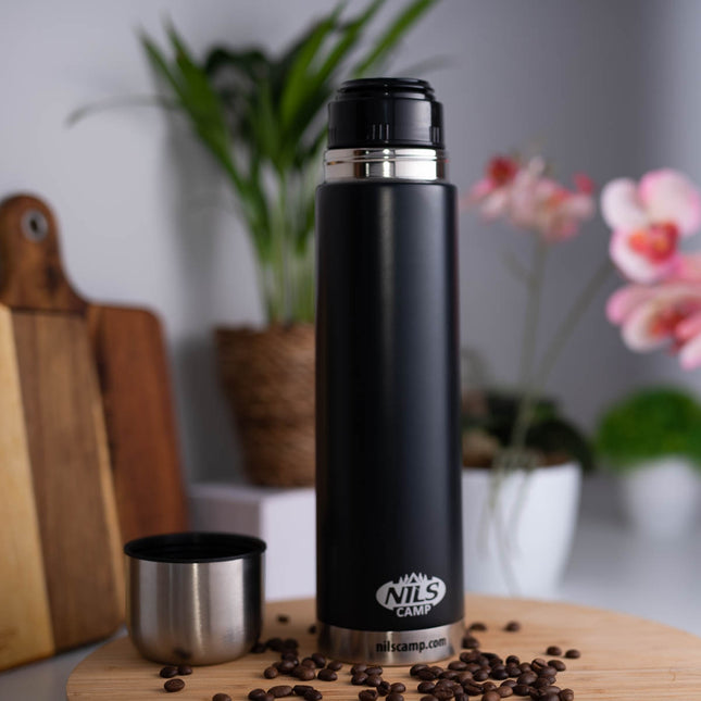 Schwarze Thermoskanne, Edelstahl, 500ml