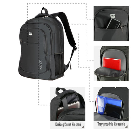 Sac à dos urbain noir, résistant, spacieux, unisexe