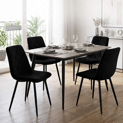 Chaises de salle à manger en velours noir, lot de 2, rembourrées