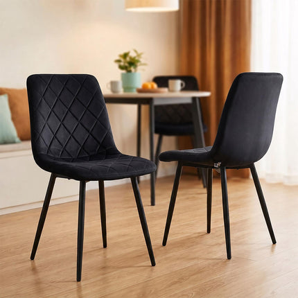 Chaises de salle à manger en velours noir, lot de 2, rembourrées