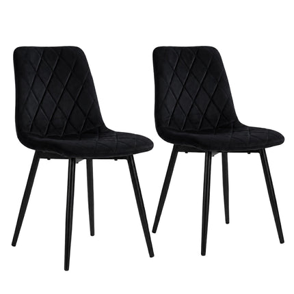 Chaises de salle à manger en velours noir, lot de 2, rembourrées