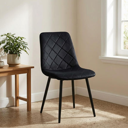Chaises de salle à manger en velours noir, ensemble de 4 – Sièges rembourrés modernes