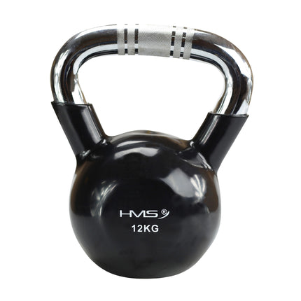 Kettlebell en fonte recouverte de vinyle noir, poignée chromée