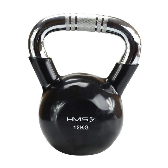Schwarz-Vinylbeschichtete Kettlebell aus Gusseisen, Chromgriff