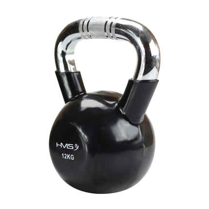 Kettlebell en fonte recouverte de vinyle noir, poignée chromée