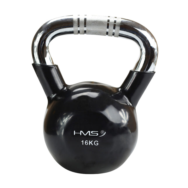Schwarz-Vinylbeschichtete Kettlebell aus Gusseisen, Chromgriff