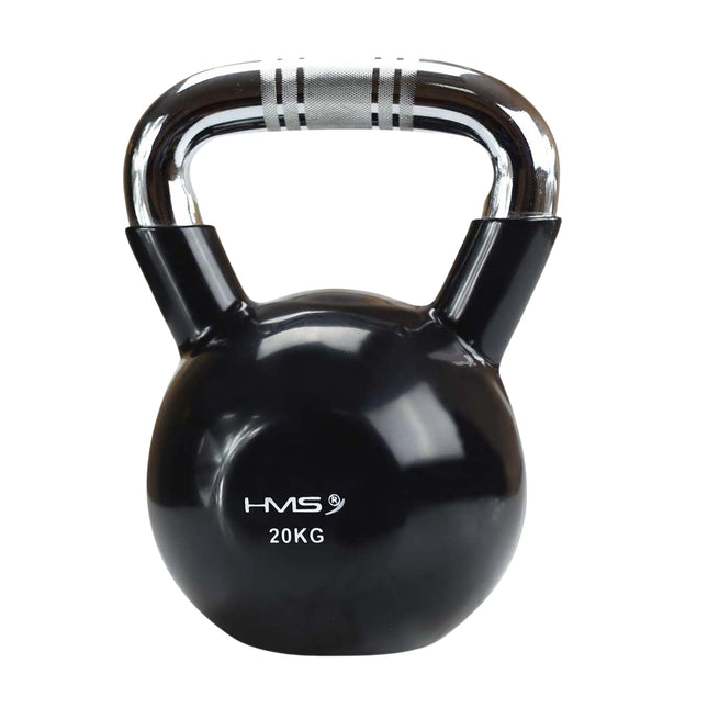 Schwarz-Vinylbeschichtete Gusseisen-Kettlebell, Chromgriff