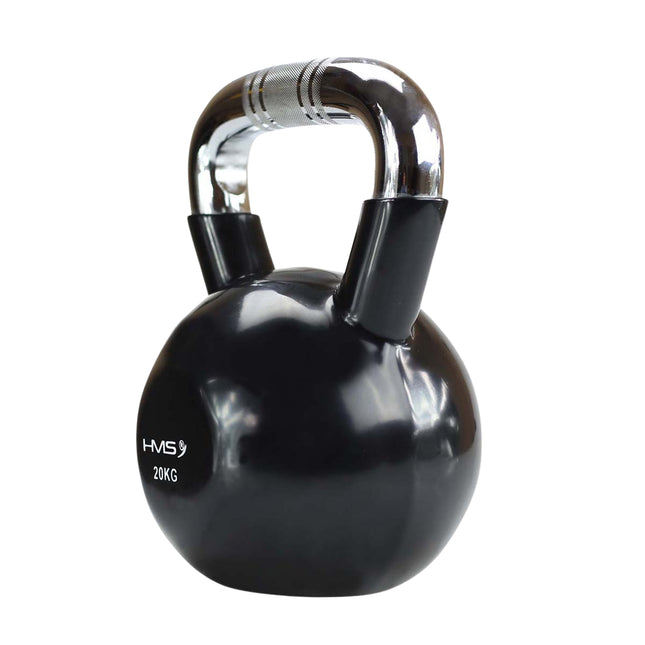Schwarz-Vinylbeschichtete Gusseisen-Kettlebell, Chromgriff