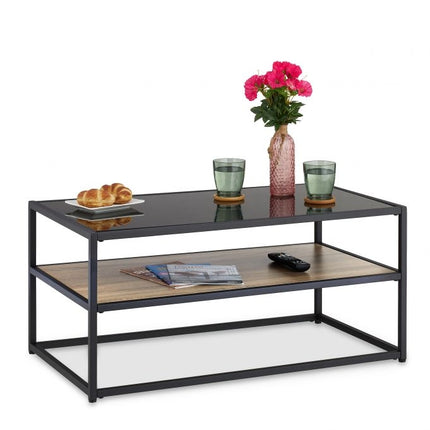 Table basse noire avec plateau en verre