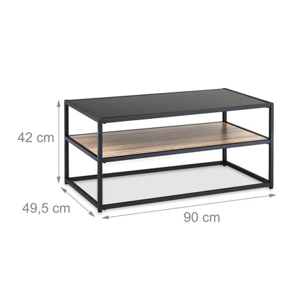 Table basse noire avec plateau en verre