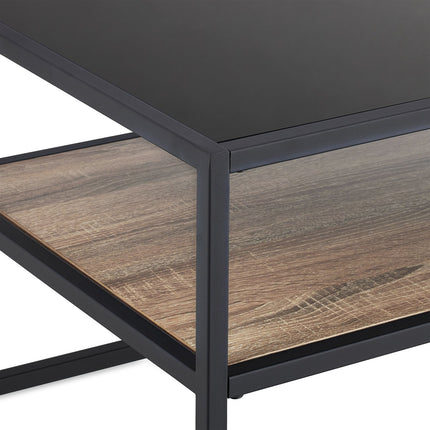 Table basse noire avec plateau en verre