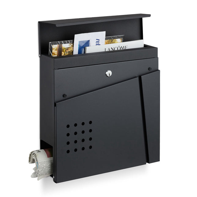 Boîte aux lettres noire avec porte-journaux