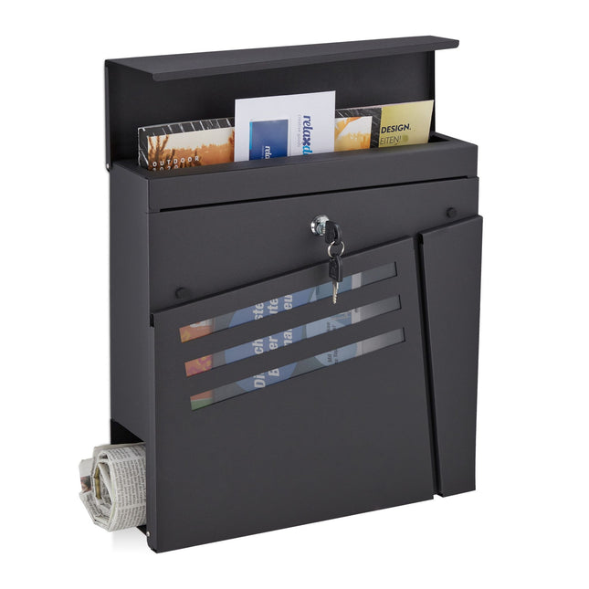 Boîte aux lettres noire avec porte-journaux