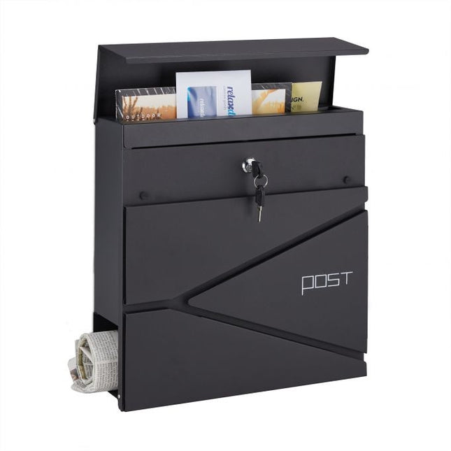 Boîte aux lettres noire avec porte-journaux