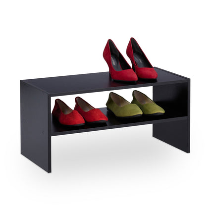 Étagère à chaussures noire avec 2 étagères