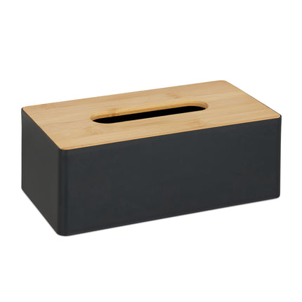 Boîte à mouchoirs noire avec couvercle en bambou