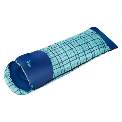 Sac de couchage à carreaux bleus, léger et compact