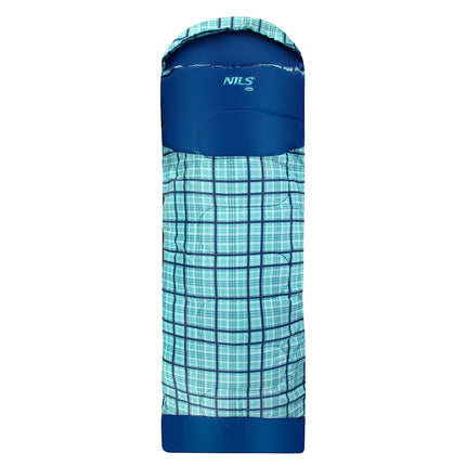 Sac de couchage à carreaux bleus, léger et compact