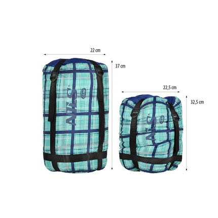 Sac de couchage à carreaux bleus, léger et compact
