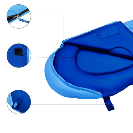 Blauer Junior-Schlafsack, leicht, kompakt