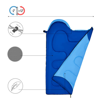 Blauer Junior-Schlafsack, leicht, kompakt