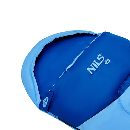Blauer Junior-Schlafsack, leicht, kompakt