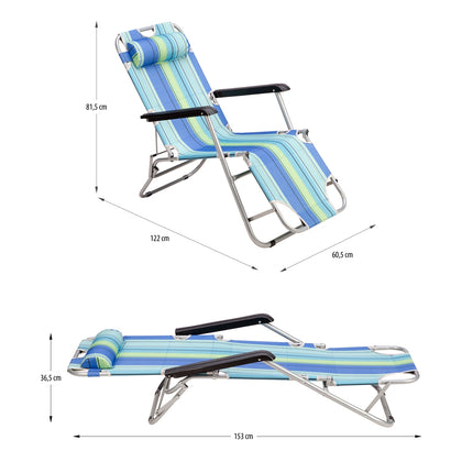 Chaise longue bleue, chaise inclinable réglable